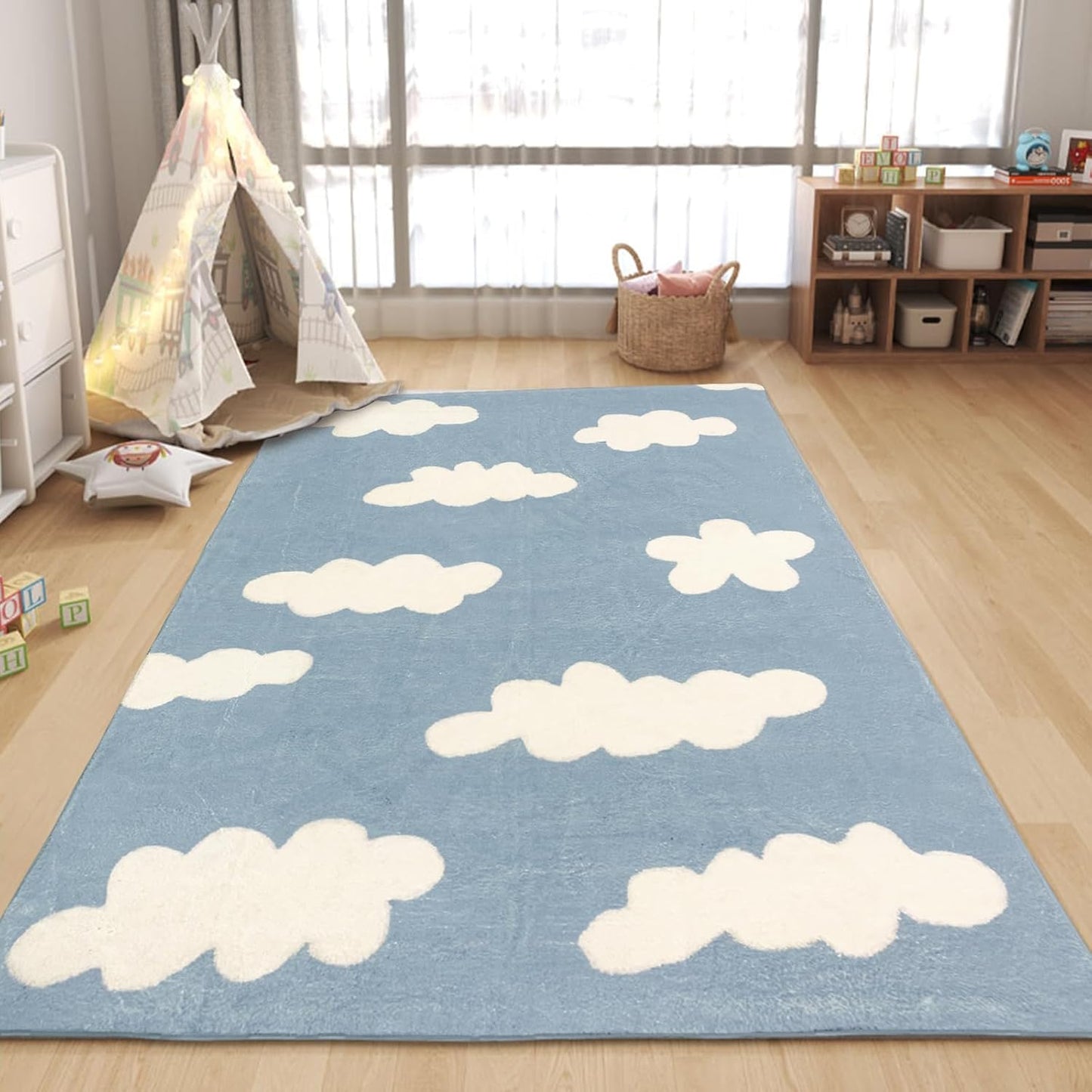 USTIDE 4 x6 Blue Sky White Cloud Area Rug Super Soft Fluffy Kids Rug Machine Washable Non Slip Carpet Floor Mat for Bedroom Living Room Nursery Girls Boys Room Decor