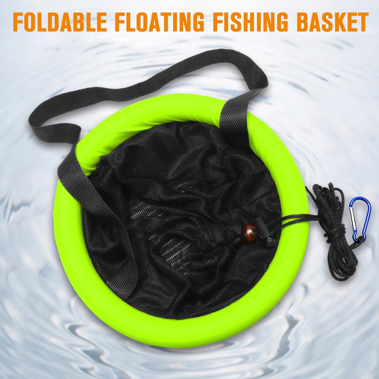 Dovesun 5 Gallons Floating Fishing Basket, Collapsible Fishing Net Portable Nylon-mesh | Coated Nylon Net Bait Storage Cage for Keeping Crayfish Minnows Leaches and Other Live Baits