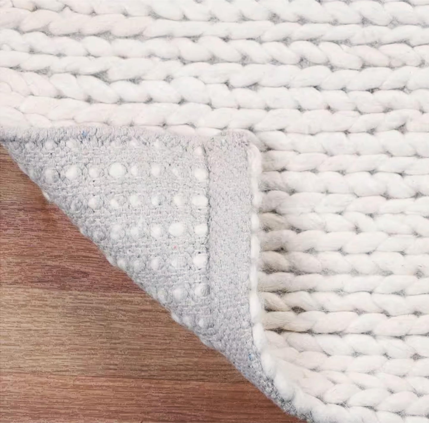 FRELISH DECOR Wool Cotton Area Rug for Living Room and Bedroom, 5'x8' Handwoven Braided Chunky Knit Cable Rugs, Farmhouse Contemporary Area Rug: Wool Ivory Premium
