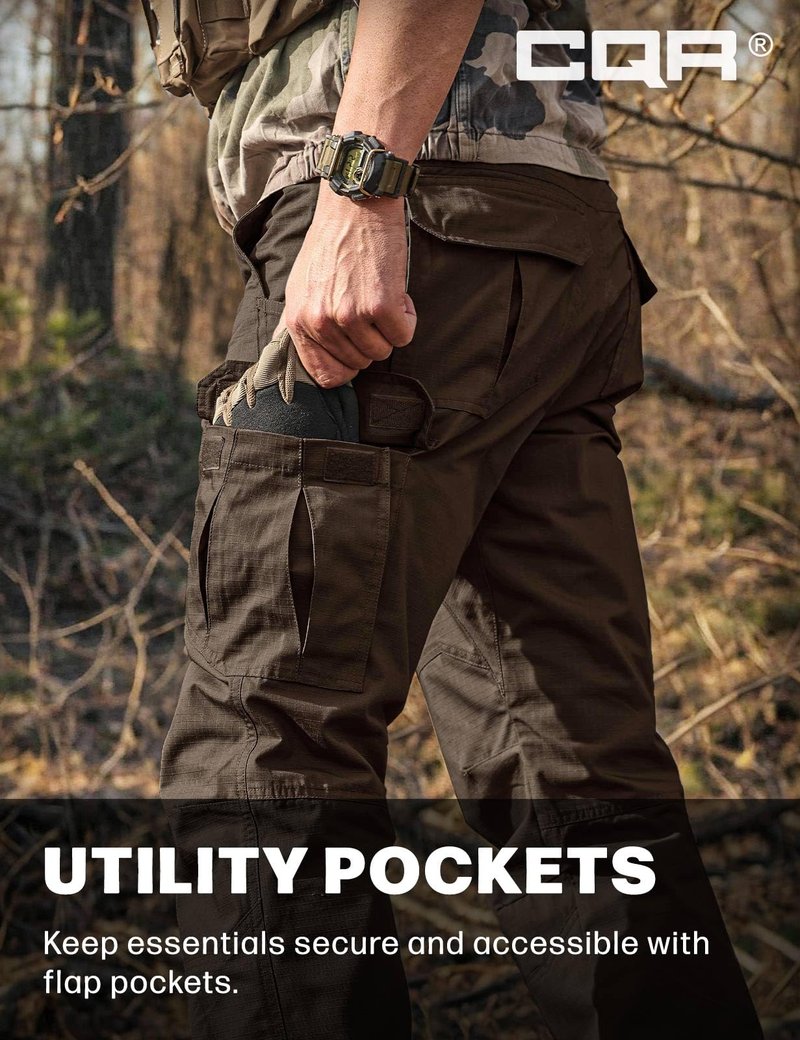 CQR Men's Tactical Pants, Water Resistant Ripstop Cargo Pants, Lightweight EDC Work Hiking Pants, Outdoor Apparel, Raider Dark Brown, 28W x 30L
