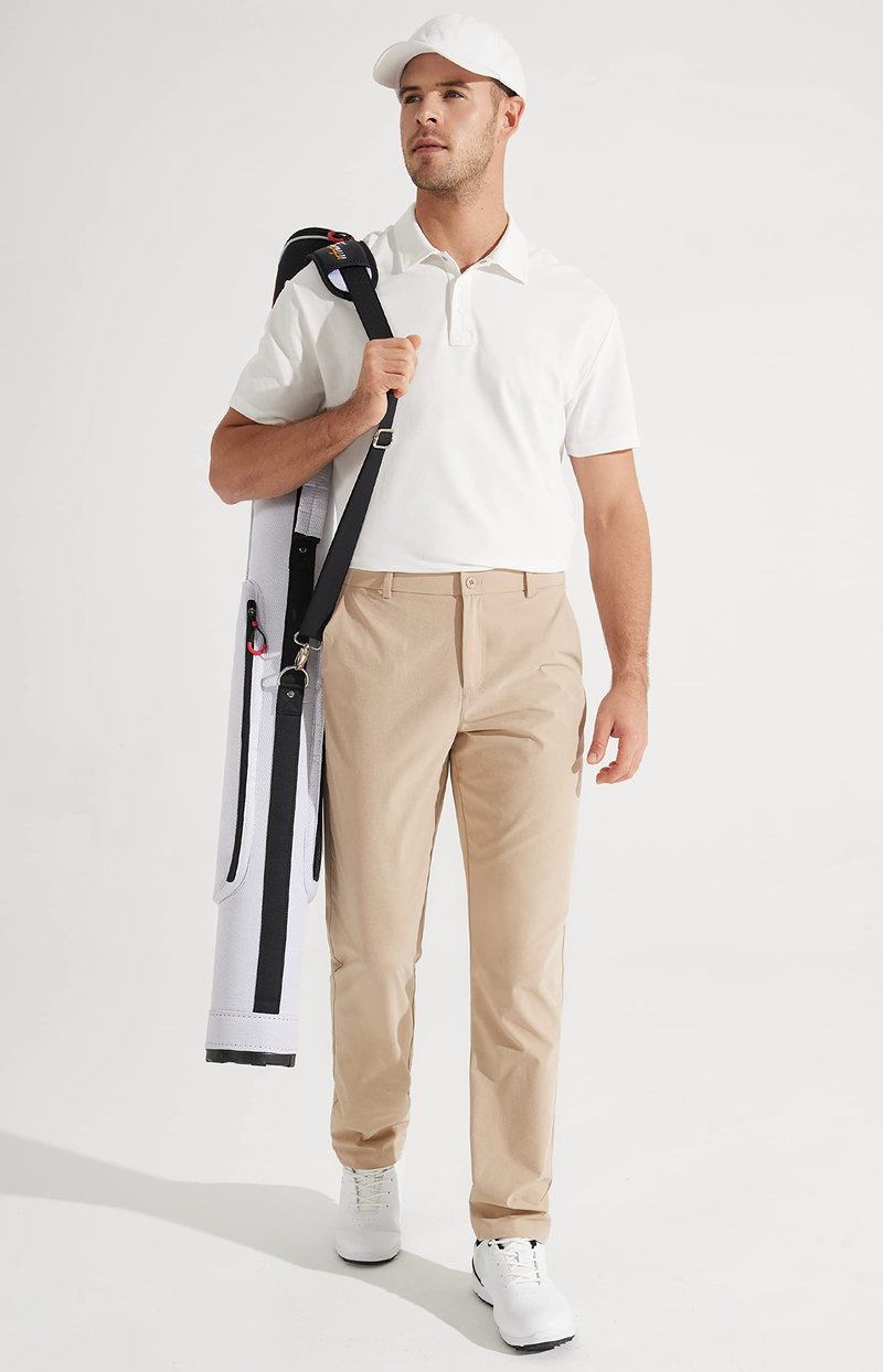 Libin Mens Golf Pants Stretch Work Dress Pants 30" Quick Dry Lightweight Business Casual Pant for Men Comfy Water Resistant with Pockets, Khaki, 36W x 30L