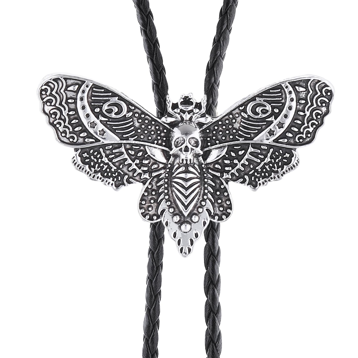 Western Bolo Tie for Men Women Death Head Moth Cowboy Bolo Tie Necktie Metal Insect Dead Gothic Punk Retro Jewelry(Silver)
