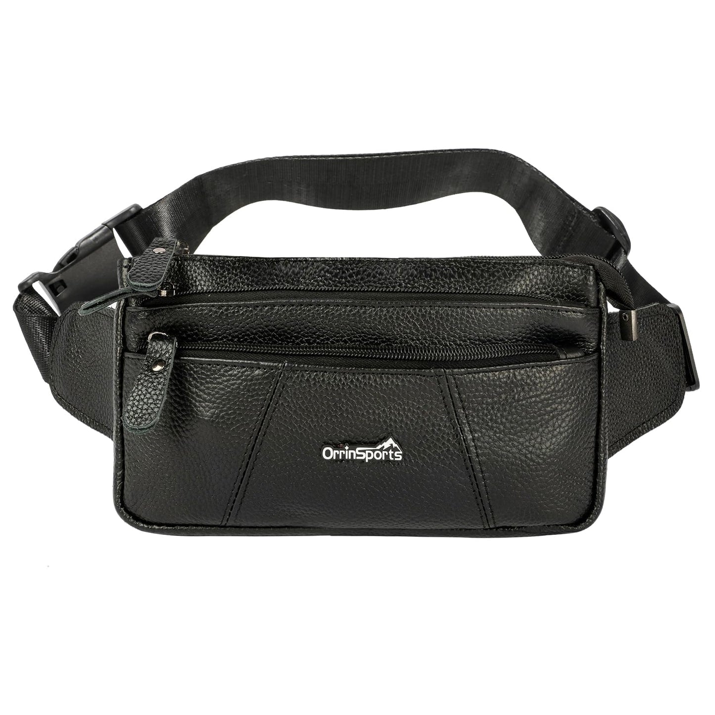 Leather Fanny Pack for Men Women,Genuine Leather Waist Belt Bag with Adjustable Strap Belt Hip Bag with Multi-Pockets for Travel Sports Running Cycling Hiking(Black)