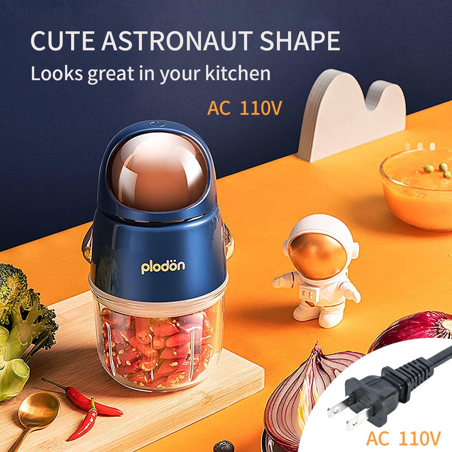 Baby Food Maker Mini Cute and Small Food Processor Puree Blender Grinder Chopper 1.2 Cup Glass Bowl with 6 Blade Electric (Spaceman-White(One Bowl))