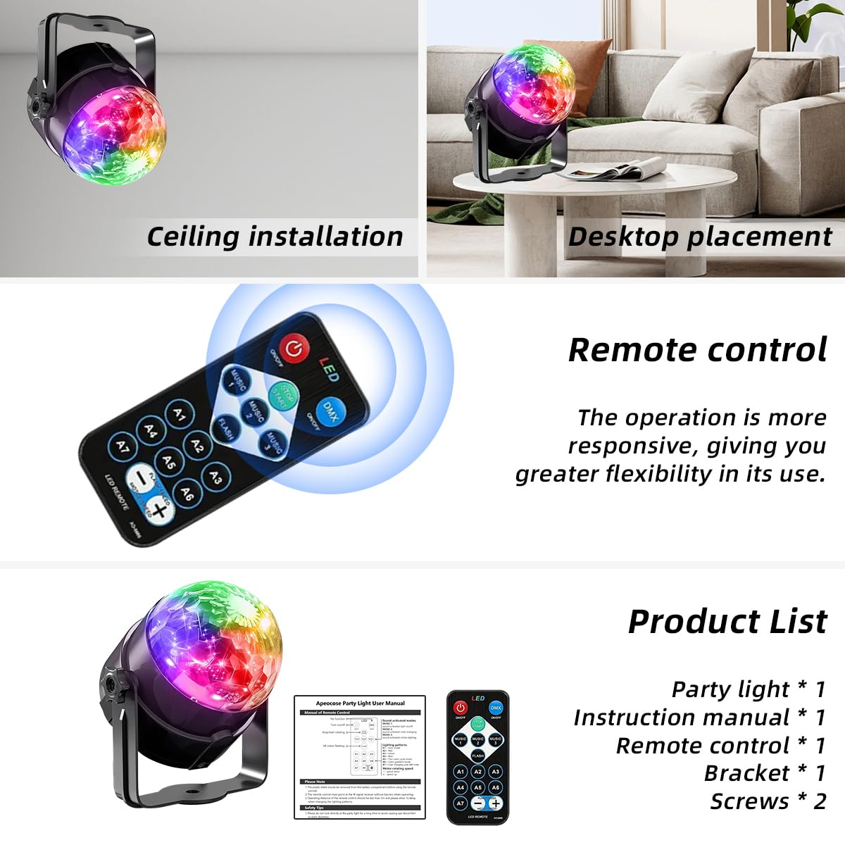 Yiixuyo - 2-Piece Set of Party Lights, Voice Controlled Flash with Remote Control, Disco Ball Lights, DJ Strobe Lamp, Wedding Bars, KTV Karaoke/New Year's Eve Halloween Christmas Decorations. ﻿