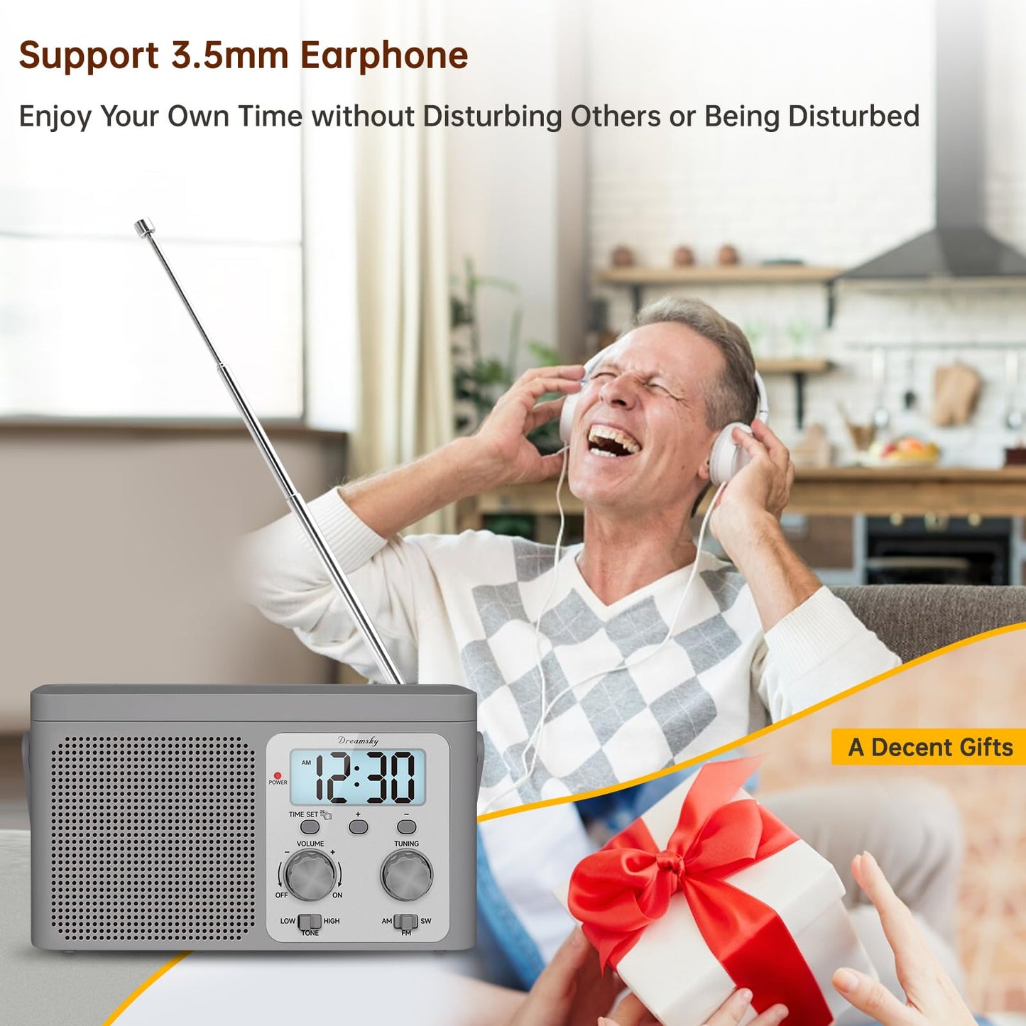 DreamSky AM FM Radio Portable Shortwave Radio Battery Powered/Plug in Wall