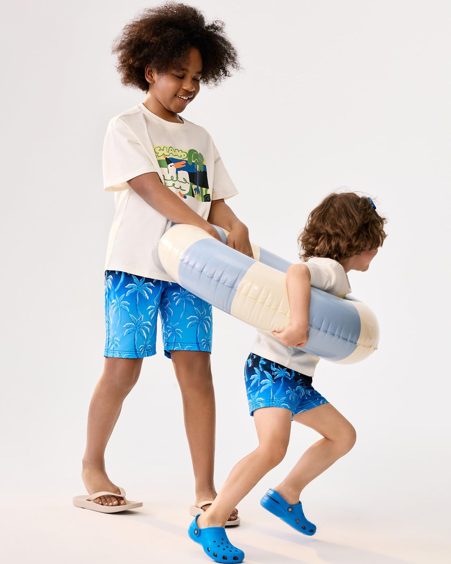 maamgic Boys Swim Trunks with Compression Liner Toddler Stretch Swim Shorts Quick Dry Swimming Trunks Boxer Brief 2 in 1 Beach Shorts Blue Coconut Tree 8