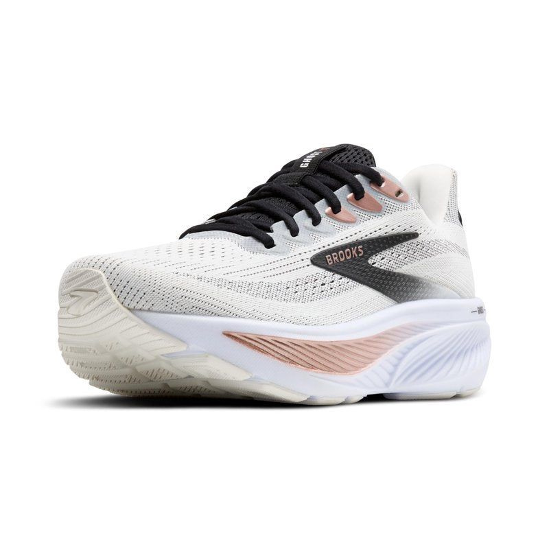 Brooks Women’s Ghost 17 Neutral Running Shoe - White/Black/Rose Gold - 6 Wide