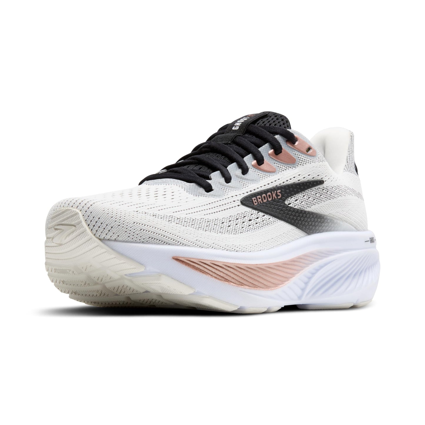 Brooks Women’s Ghost 17 Neutral Running Shoe - White/Black/Rose Gold - 6.5 Wide