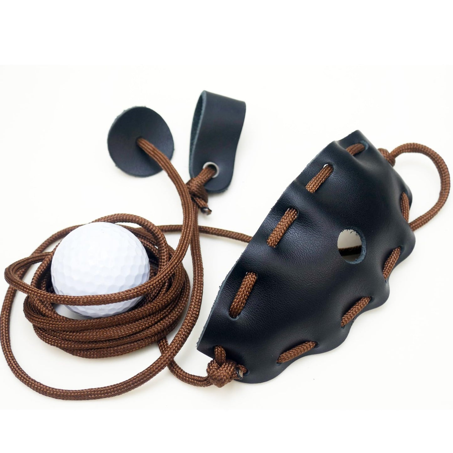 2 Packs Leather Shepherd Sling Handmade Paracord Shepherds Sling Rock Thrower Old-Fashioned Slingshot Dog Ball Launcher