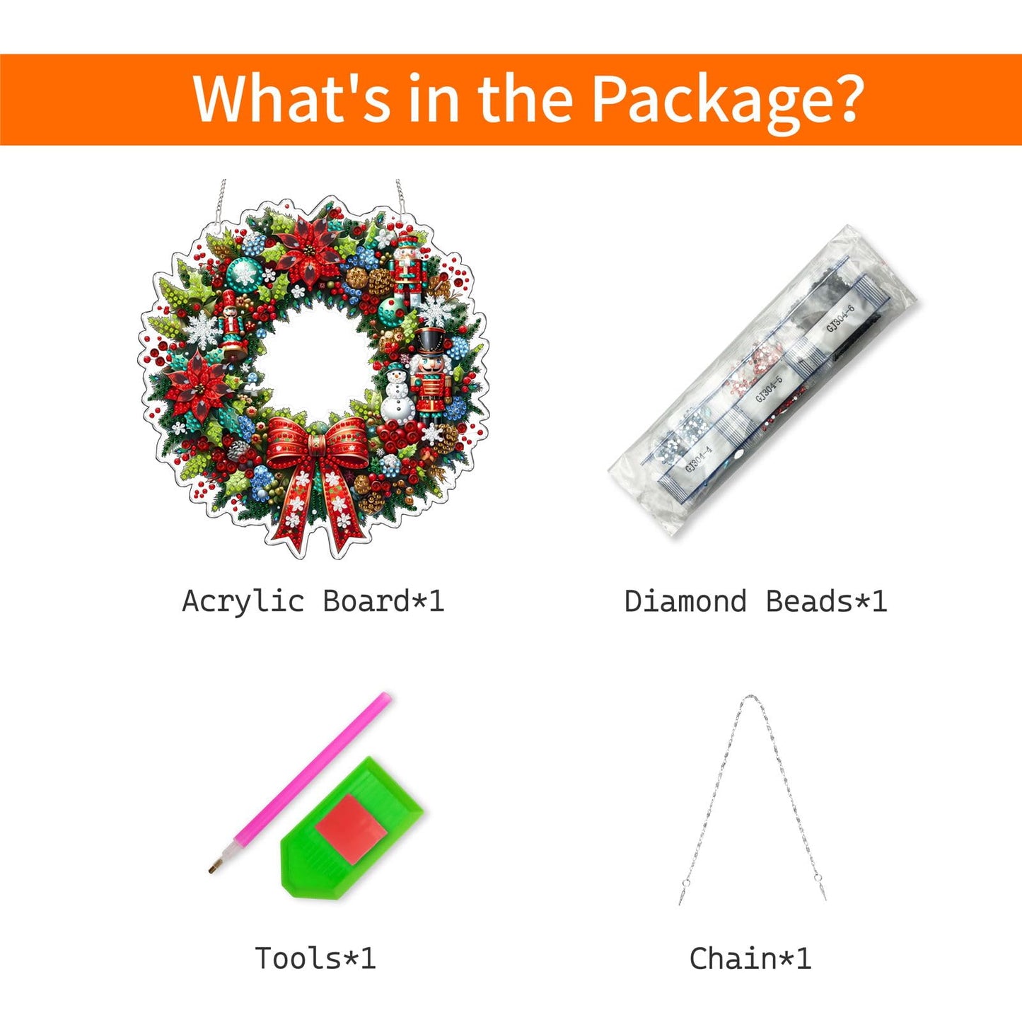 VODAPYC Christmas Wreath Diamond Art Hanging Kit for Adults, DIY Double Sided Special Shaped Diamonds Art Window Pendant Ornament for Home Decor(Christmas Wreath-2)