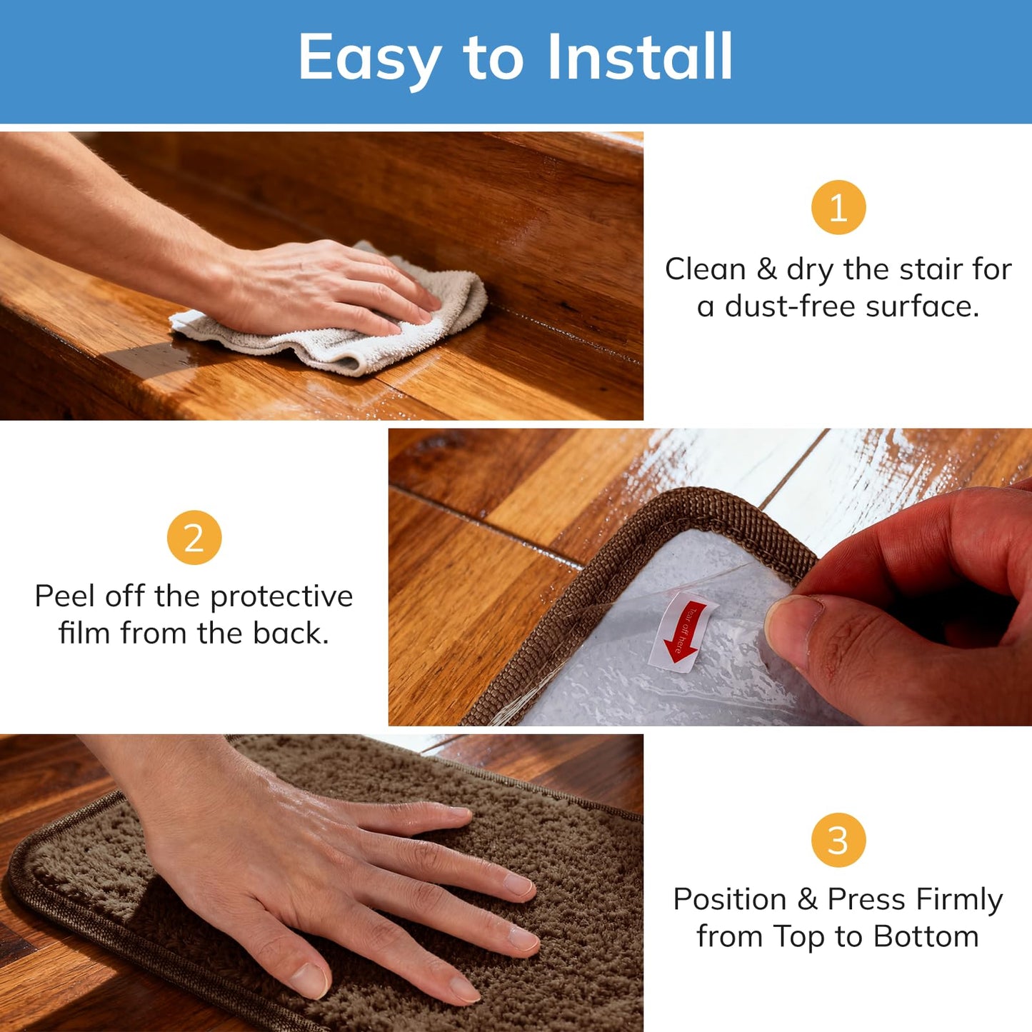 Umimile Peel and Stick Stair Treads Non Slip, Extra Thick 0.6" for Wood Steps, 15 Pack Carpet Stair Treads Indoor with Strong Adhesive, Stair Runner for Safety of Kids, Elders, Pets (Brown, 8"x30")