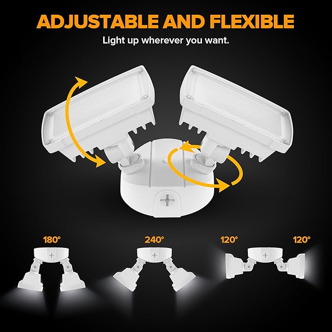 LUTEC 32W 3500LM Integrated Dual-Head LED Flood Light Outdoor,Switch Controlled LED Security Light,5000K Wall Mount Exterior Flood Light,P65 Waterproof for Garage, Yard, Patio-White