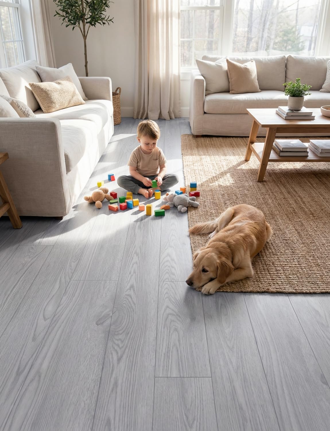 2 Rolls 15.7''x10FT Peel and Stick Vinyl Flooring Roll FOGZUVR: 25.73 Sq.ft Self-Adhesive Wood Grain Peel and Stick Floor Tiles Waterproof for Living Room, Bedroom, Bathroom & Kitchen(Paleish Grey‌)