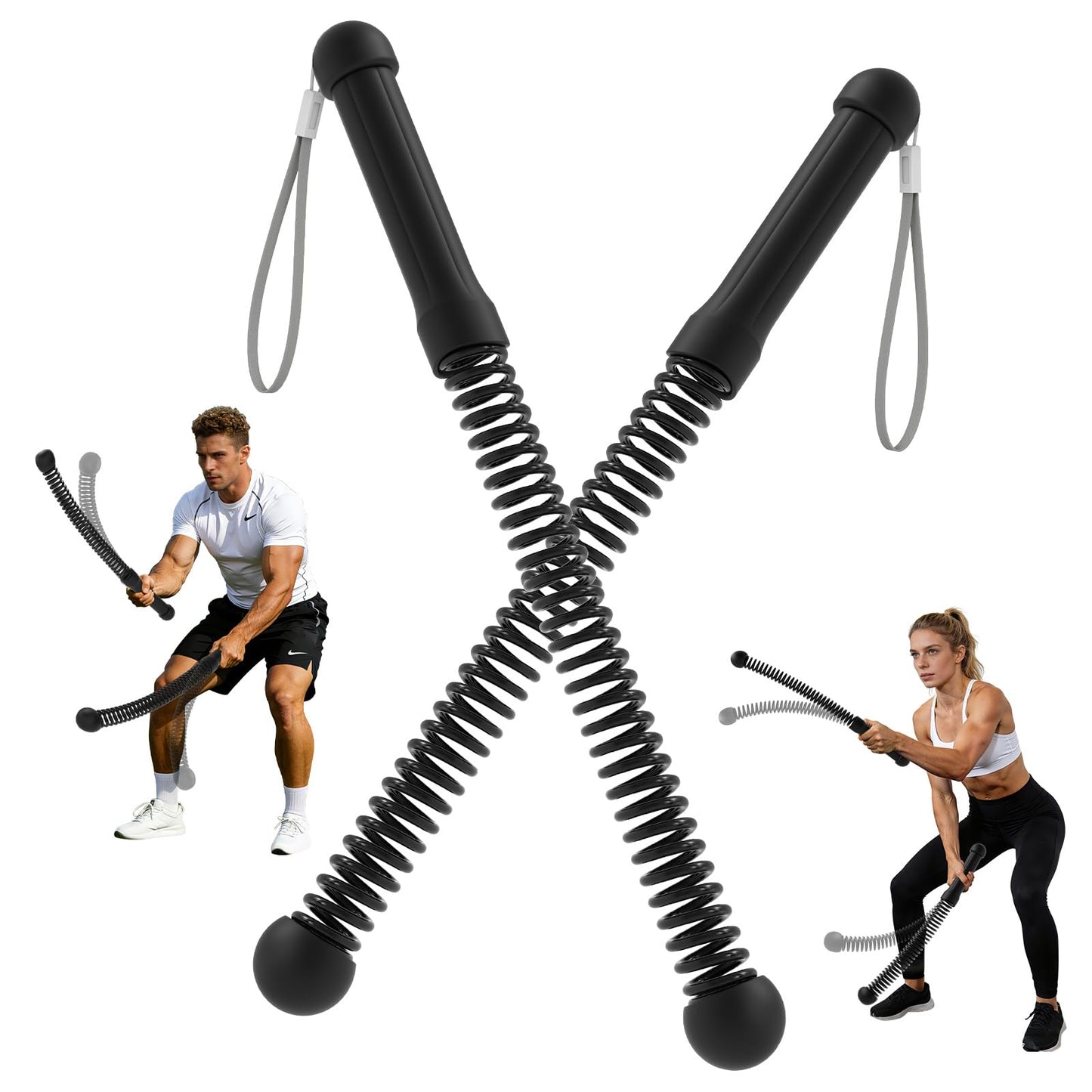 Upgrade Weighted Ropeless Battle Ropes, Workout Exercise Rope for Strength Building, Heavy Duty Quiet Portable Cordless Battle Ropes for Home & Gym, HIIT Aerobic Training for Men & Women Black