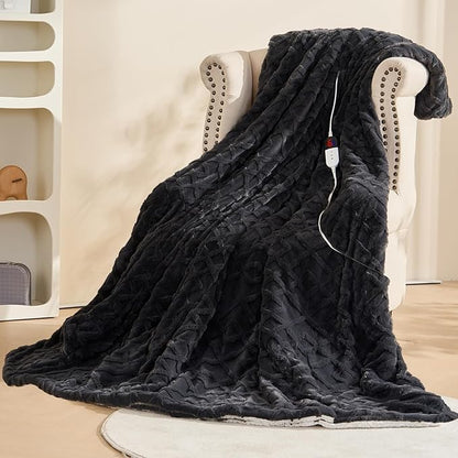 Heated Blanket Queen Size,Dual Control Electric Blanket with 10 Time Settings & 6 Heat Settings,Overheat Protection & ETL Certification，Fast Heating Blanket for Home Office Use，84" x 90"，Dark Gray