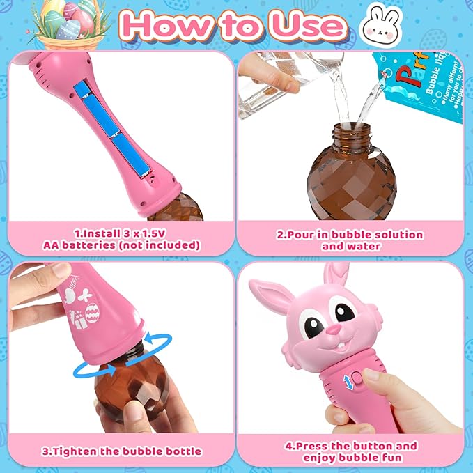 Bubble Machine for Kids 2 Pack Bunny Bubble Wands Easter Basket Stuffers for Toddler Automatic Rabbit Bubble BlowerOutdoor Bubble Toys Easter Gift for Age 3 4 5 6 7 8 Years Old Boys Girls