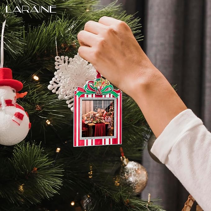 Laraine Christmas Tree Ornaments – Decorative Hanging 2025 Holiday Keepsake Gift Square Pendant with 2.5” Photo Frame Insert for Picture of Pet (Square Red (2025))