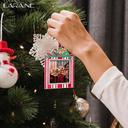 Laraine Christmas Tree Ornaments – Decorative Hanging 2025 Holiday Keepsake Gift Square Pendant with 2.5” Photo Frame Insert for Picture of Pet (Square Red (2025))