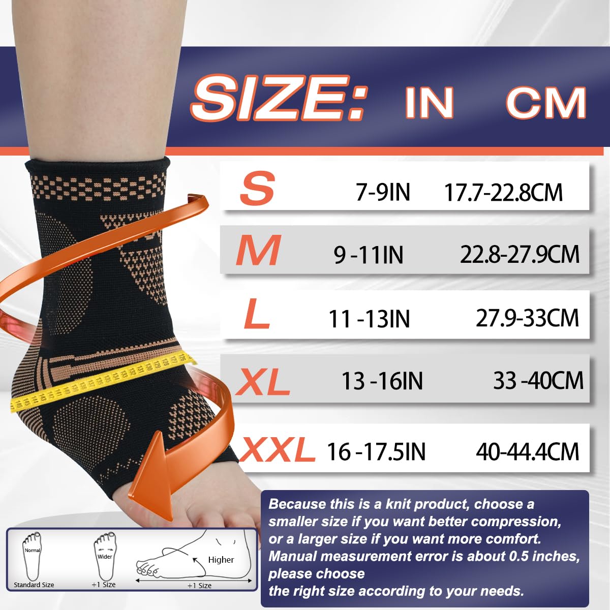 DRNAIETY Copper Ankle Brace for Men & Women - 1 Pair Ankle Compression Sleeve, Compression Support for Plantar Fasciitis, Achilles Tendonitis, Foot Pain, Swelling - Everyday Use (X-Large)