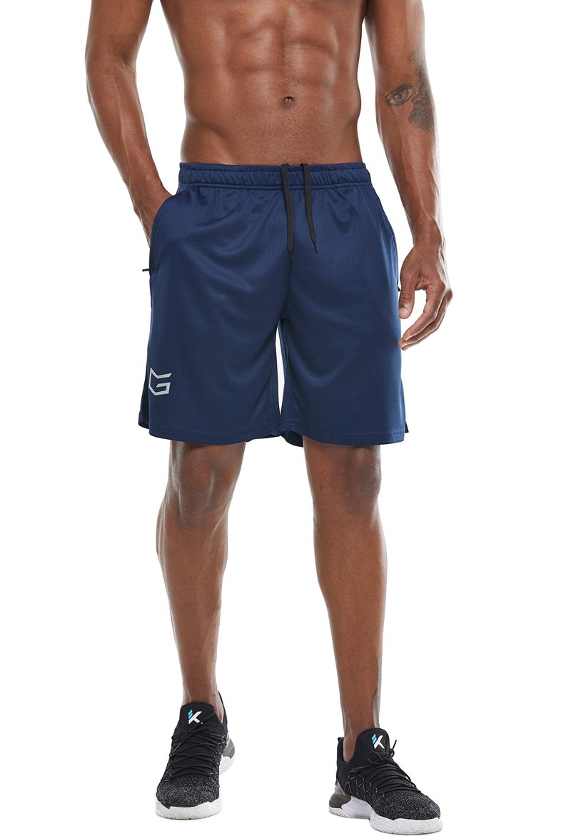 G Gradual Men's 2 Pack 7" Workout Running Shorts Quick Dry Lightweight Gym Shorts with Zip Pockets (2 Pack: Navy Blue/Red X-Large)