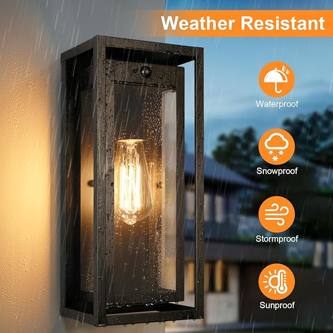 15" Motion Sensor Outdoor Wall Lights, 2 Pack Large Dusk to Dawn Outdoor Lights, 3 Lighting Modes Waterproof Anti-Rust Wall Sconces, Exterior Lighting Fixtures for Front Door, Porch, Garage