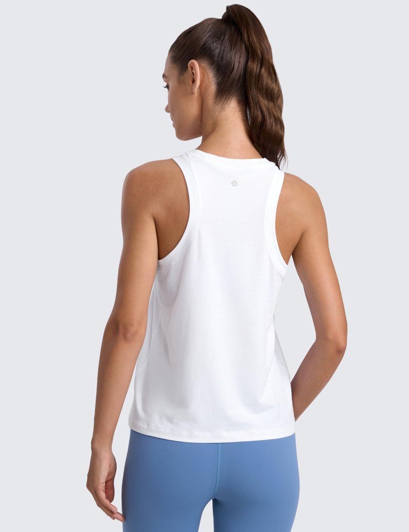 CRZ YOGA Cotton-Blend Workout Racerback Tank for Women Athletic High Neck Breathable Tops Casual Basic Sleeveless Shirts White Large