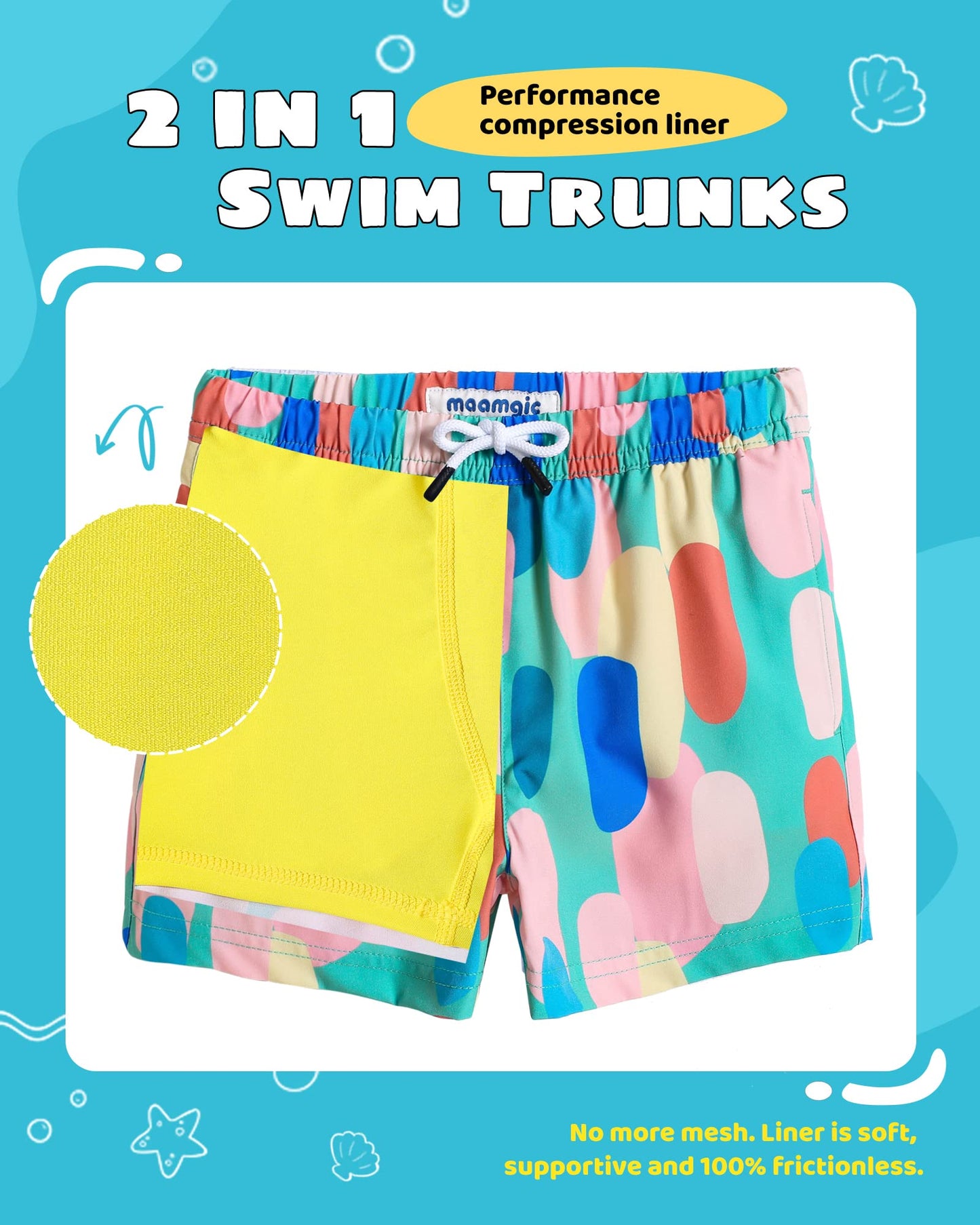 maamgic Boys Swim Trunks with Compression Liner Toddler Stretch Swim Shorts Quick Dry Swimming Trunks Boxer Brief 2 in 1 Beach Shorts Army Green 10/12