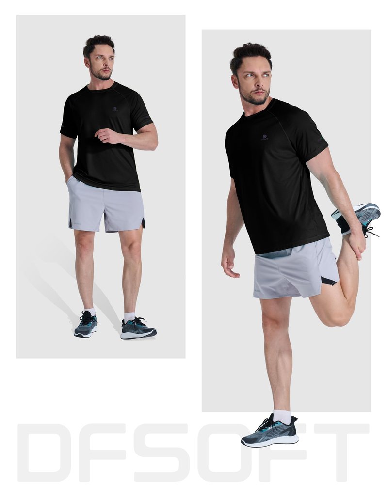 DFSOFT Men's Short Sleeve Workout Shirts Quick Dry Lightweight T-Shirts Gym Running Athletic Tshirt for Summer Black L