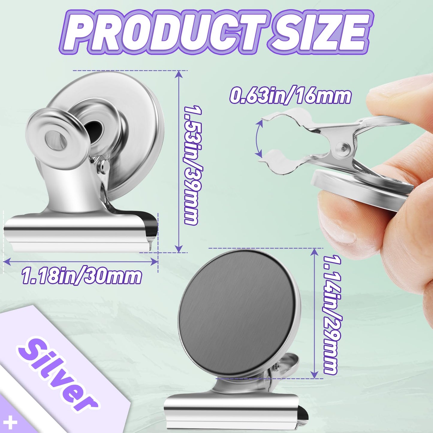 VNDUEEY Magnetic Clips, 60 Pack Fridge Magnets, Magnet Clips Heavy Duty, Refrigerator Magnet Whiteboard Magnets for Office, Classroom, and Home(Silver)