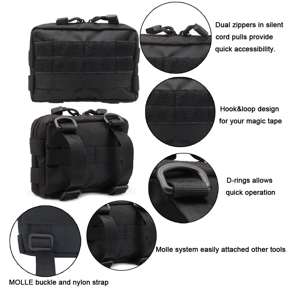 Novemkada MOLLE Pouches - 2 Pack Tactical Compact Water-Resistant Utility Gadget Gear EDC Pouch (Pack of 2 Black+Tan)