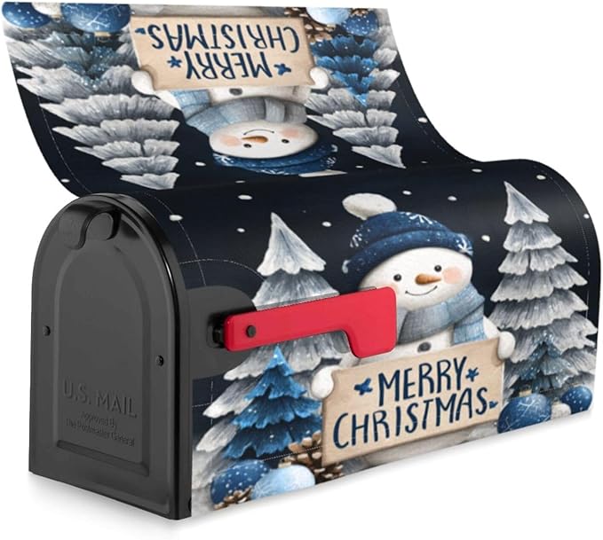 Festive Magnetic Mailbox Cover Winter Snowman Outdoor Mailbox Protector Holiday Seasonal Decorative Garden Yard Home Large Size 25.5 x 21 Inch