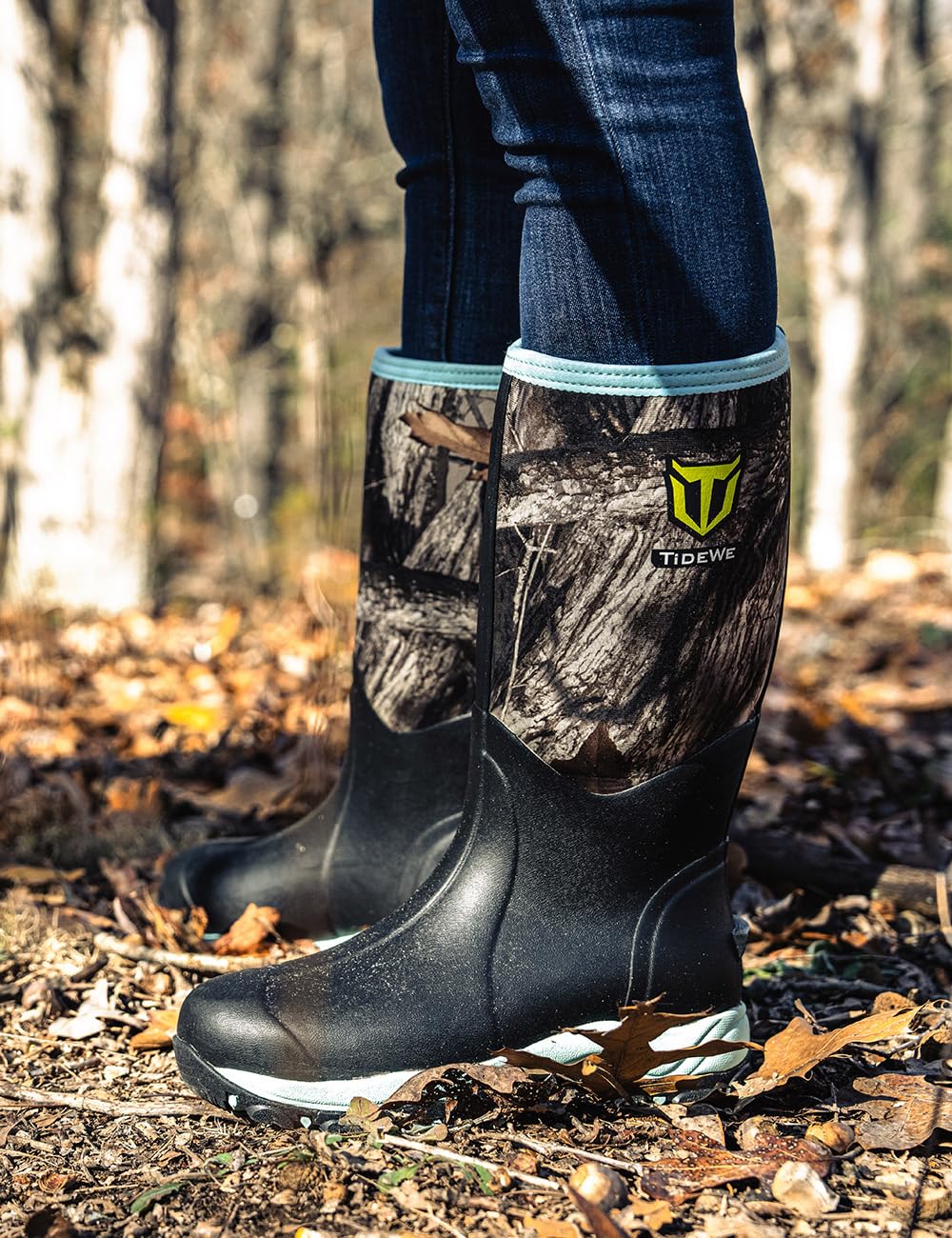 TIDEWE Hunting Boot for Women, Insulated Waterproof Sturdy Women's Hunting Boot, 6mm Neoprene and Rubber Outdoor Boot Next Camo G2（Green Size 8）