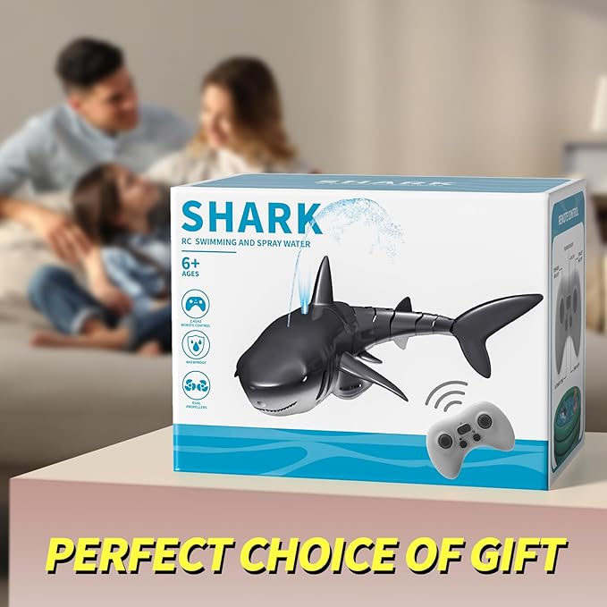 2.4GHz Remote Control Shark Toy for Pool 1:18 Scale High Simulation RC Shark with Light &amp Spray Water Electric Remote Controlled Swimming Water Pool Toys for 4 5 6 7 Year olds Kid Boys Girls