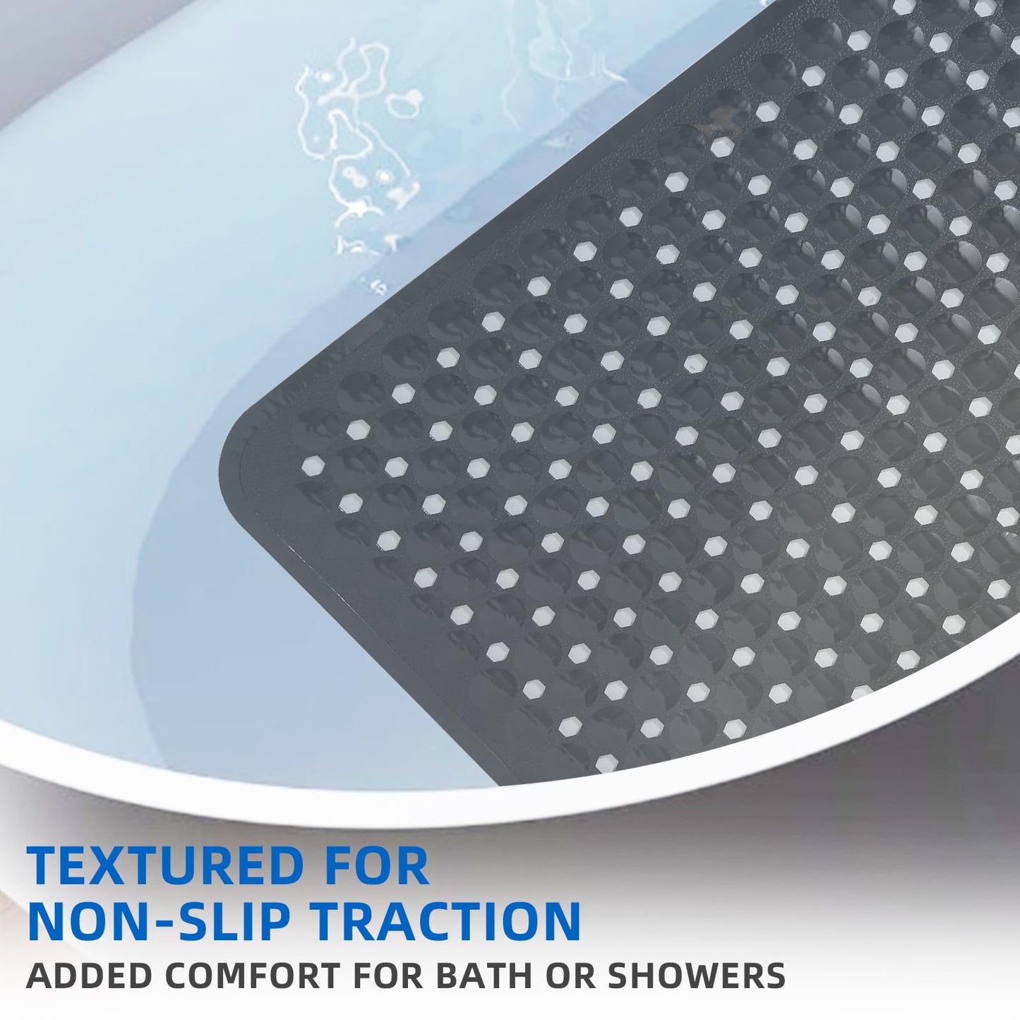 ZHICHENG Bath Tub and Shower Mats, Non-Slip 39 x 16 Inch Extra Long Bath Mat, Machine Washable Bathtub Mat with Drain Holes, Suction Cups for Bathroom (Black)