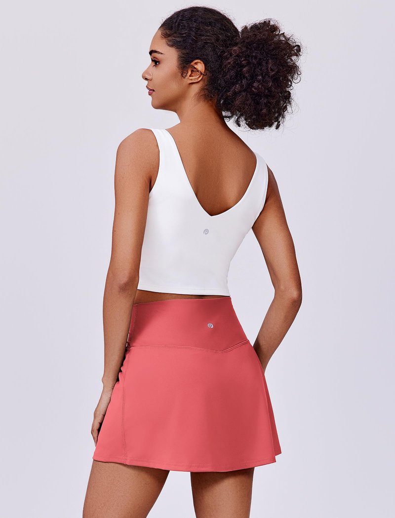 PINSPARK Women Tennis Skirts with Pockets Tummy Control Active Skorts A Line Workout Golf Skirts V-Waisted, Gloss Pink Large