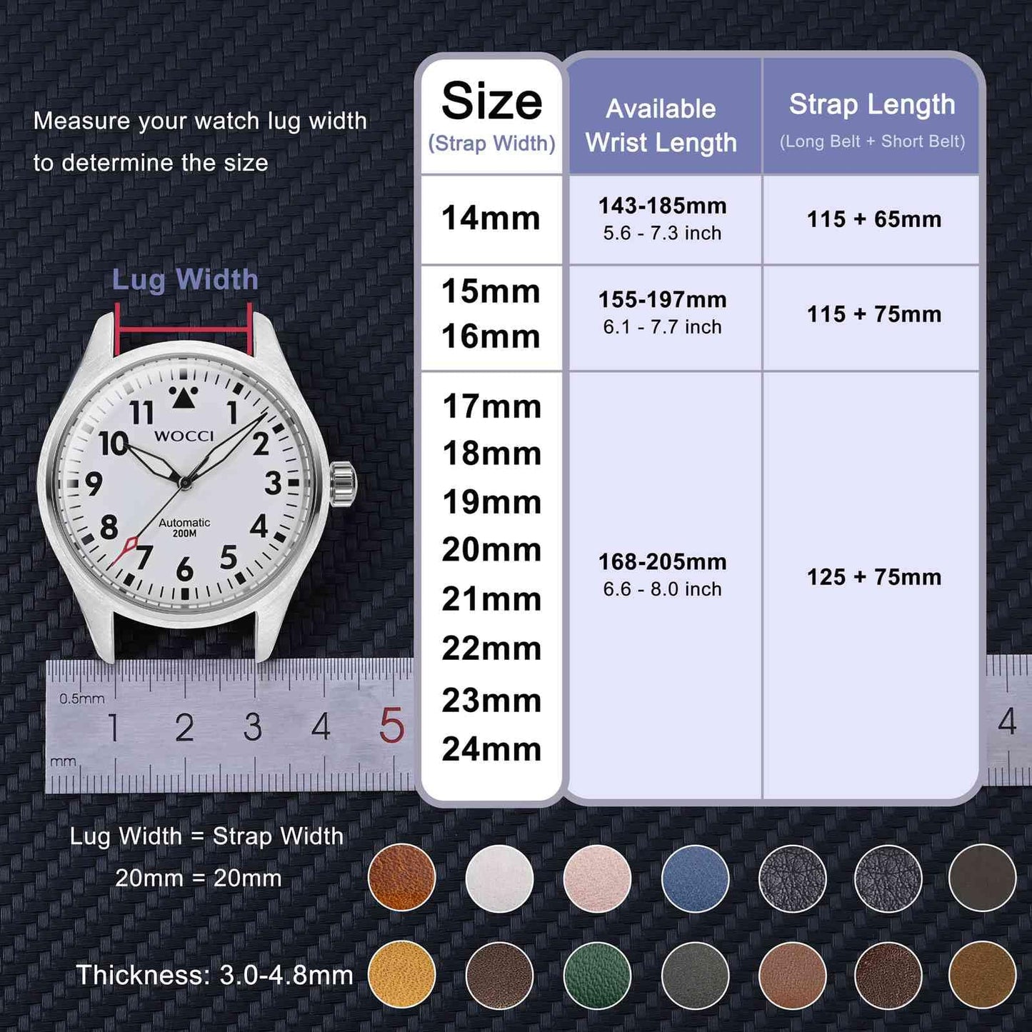 WOCCI 16mm Vintage Leather Watch Band for Men and Women, Gold Buckle (Cinnamon Brown)