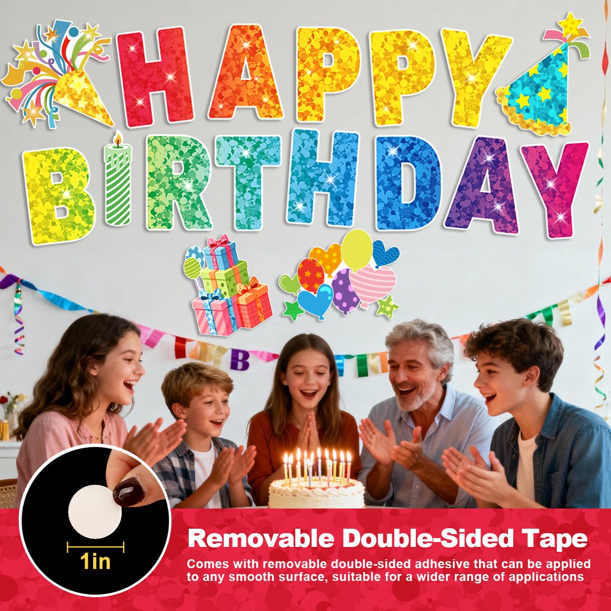 GXGGUS Happy Birthday Yard Signs Outdoor Decorations - 19 PCS Set with 16" Letters, 30" Large Cake Sign on H-Shaped Metal Stand, 32.8 Ft LED Lights & Stakes for Lawn Garden Party