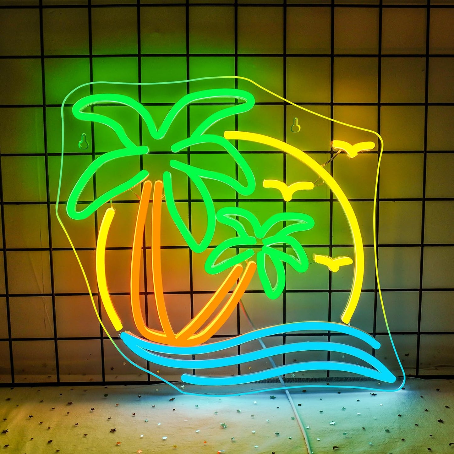 NOSUN Tropic Palm Tree Neon Signs for Wall Decor Hawaiian LED Neon Lights Coconut Tree Tropic Neon Signs for Bedroom Bar Party Men Cave Game Room Sea Neon Light Sign Tropic Wall Art Decor