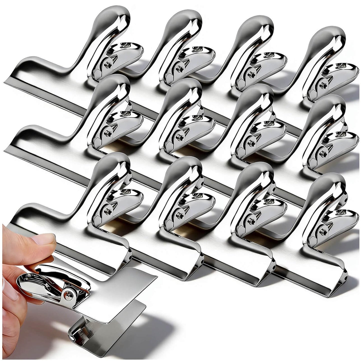 Chip Clips, 12Pcs Sliver Metal Bag Clips for Food Packages, Snack Chip Clip for Bags, Kitchen Snack Bag Clip for Food Packages and Office Home, 3 Inches
