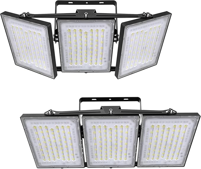 2 Pack LED Flood Lights Outdoor, STASUN 600W 60000lm 6000K Daylight White IP66 Waterproof, Commercial Parking Lot Lights, 3 Heads for Yard Street Stadium Outdoor Area Floodlight Bright Security Lights