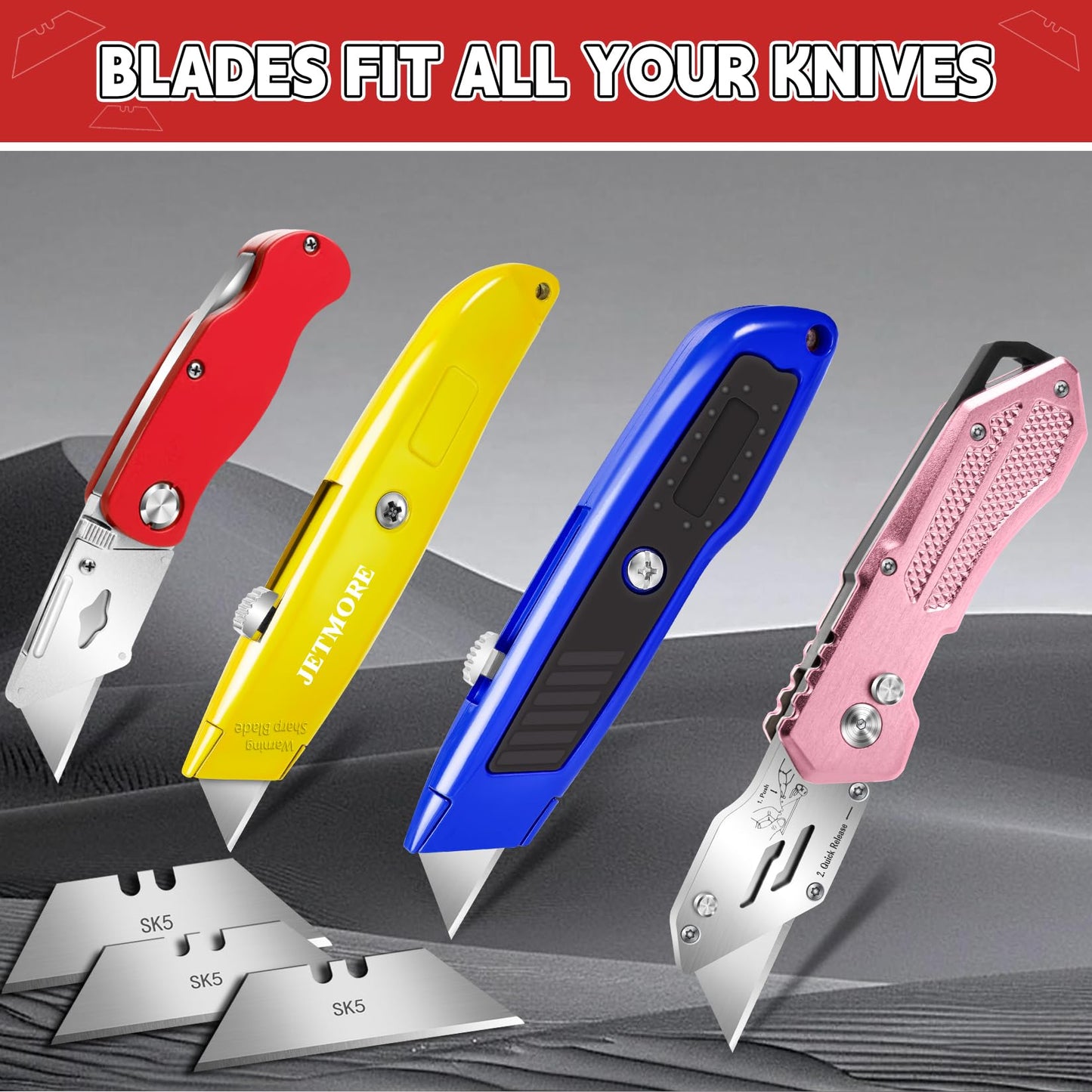 JETMORE 300 Pack Utility Knife Blades, SK5 Steel Box Cutter Blades, Blade for Box Cutter & Razor Knife, Sharp Utility Blades Refills for Construction, Home Repair, DIY, Office Use