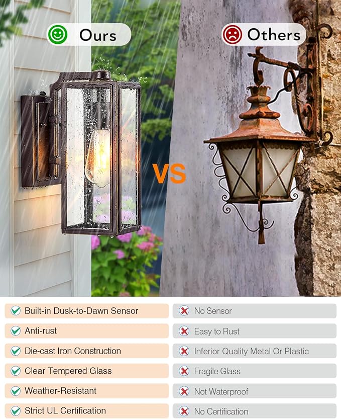 VIANIS Dusk to Dawn Outdoor Lighting, Modern Oil Rubbed Bronze Wall Light Fixtures, 100% Aluminum Porch Lights Outdoor, Anti-Rust Waterproof Outside Sconce Lights for Patio Front Door Entryway, 2-Pack