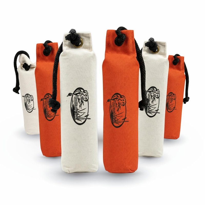 HuntEmUp 3" Canvas Dog Training Bumper – Retrieving Dummy for Retriever & Hunting Dog Training – Floating Water Dummy with Throw Rope – Mixed (6 Pack)
