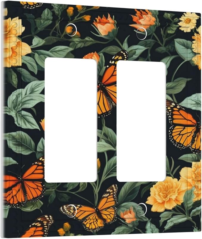 Butterflies Flower Garden Dual Outlet Covers Wall Plate 2 Gang Rocker Decora Decorative Switchplate Electrical Faceplate GFCI Light Switch Covers for Farmhouse Living Decor
