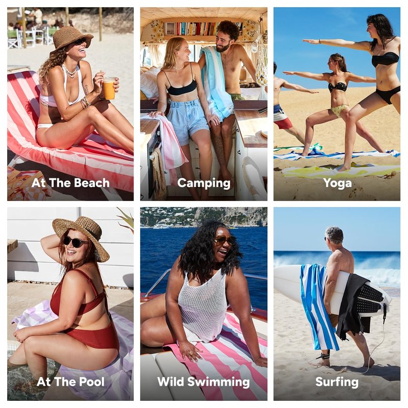 Dock & Bay Beach Towel - Quick Dry, Sand Free - Compact, Lightweight - 100% Recycled - Includes Bag - Raspberry Road - Large (160x90cm, 63x35)