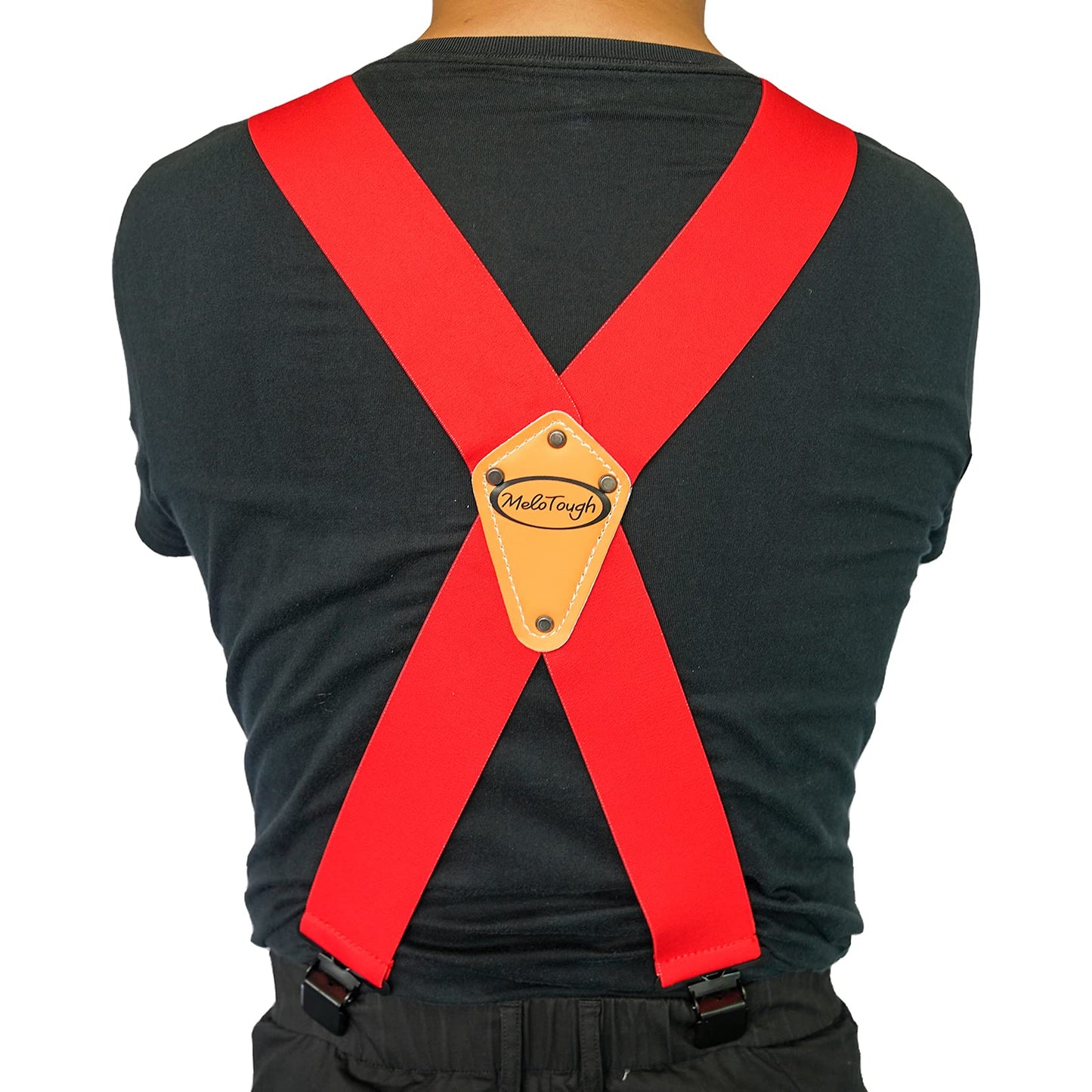 MELOTOUGH Men's Industrial Strength Suspenders Partial Elastic Tradesperson's Suspenders 2 inch Wide Tool Belt Suspenders (Red)