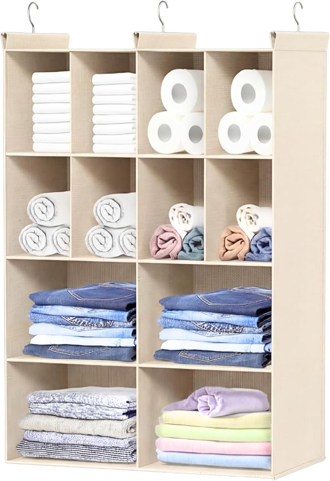 Ofiray-home 4 Tier Hanging Closet Organizer, 12 Compartments Sweater Organizer