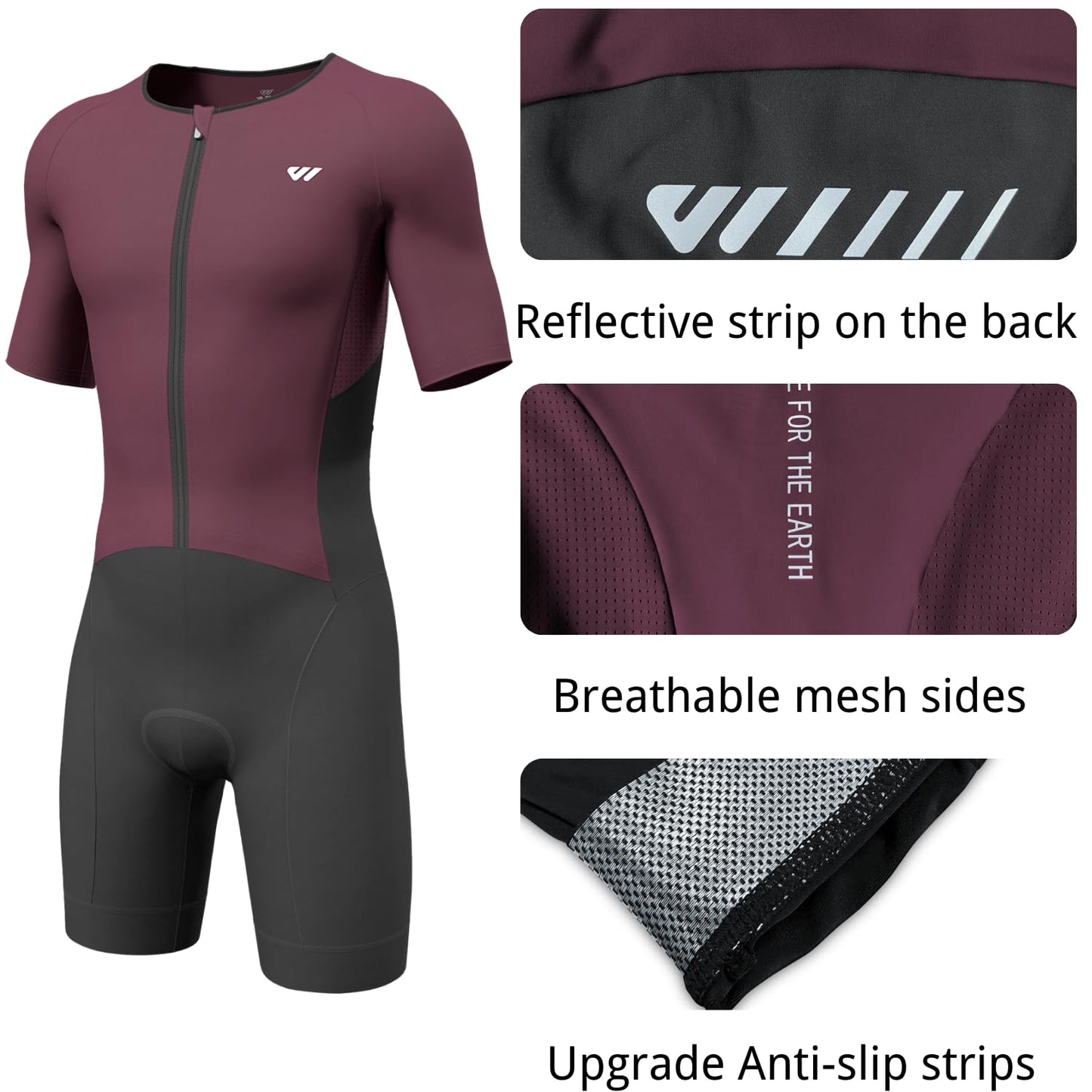 Lo.gas Triathlon Suits Mens,High Elasticity Breathable Quick-Drying Trisuit Race‌ Skinsuits Cycling Swimskin Bike Swim Run Red Medium