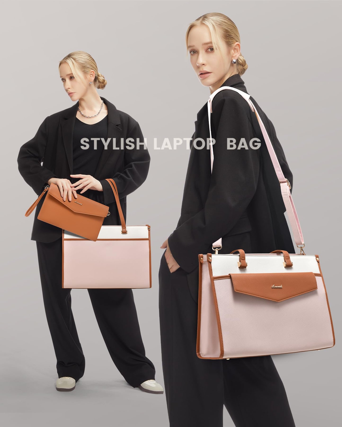 LOVEVOOK Laptop Bag for Women, 15.6'' Laptop Tote Purse 2-in-1 Professional Work Bag Business Briefcase with Clutch Purse, Waterproof Leather Computer Handbag for Teacher Office Travel